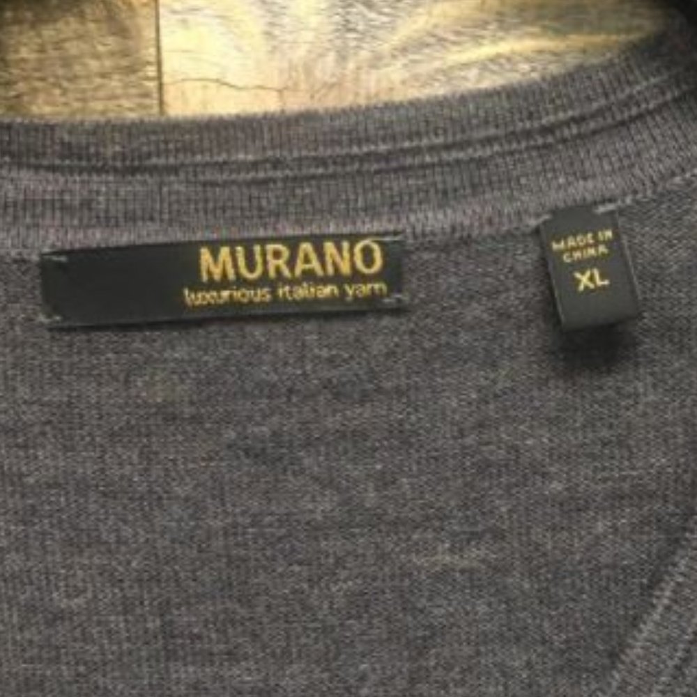 Murano Italian Merino Wool V-Neck Sweater Gray XL - Picture 3 of 4